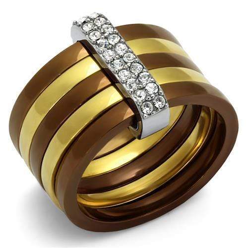 Gold Pinky Ring TK2601 Three Tone Gold  Stainless Steel Ring with Crystal