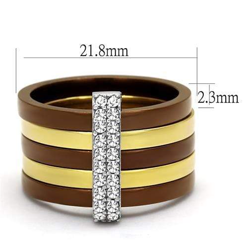 Gold Pinky Ring TK2601 Three Tone Gold  Stainless Steel Ring with Crystal