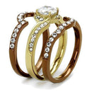 Gold Pinky Ring TK2669 Gold & Light Brown Stainless Steel Ring with CZ