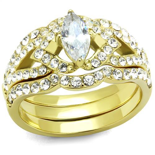 Silver Jewelry Rings Gold Pinky Ring TK2743 Gold - Stainless Steel Ring with AAA Grade CZ Alamode Fashion Jewelry Outlet