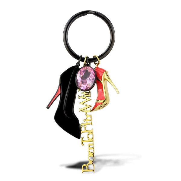 Gold Pinky Ring TK2913 Gold+ Black - Stainless Steel Key Ring with CZ