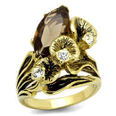 Gold Pinky Ring TK2914 Gold - Stainless Steel Ring with Synthetic in Brown