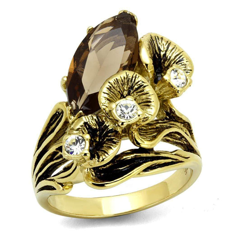 Gold Pinky Ring TK2914 Gold - Stainless Steel Ring with Synthetic in Brown