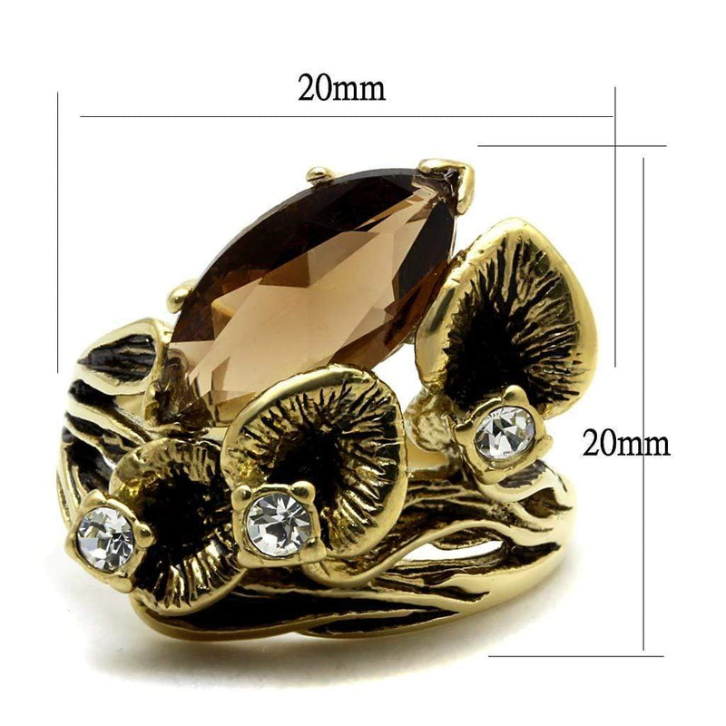 Silver Jewelry Rings Gold Pinky Ring TK2914 Gold - Stainless Steel Ring with Synthetic in Brown Alamode Fashion Jewelry Outlet