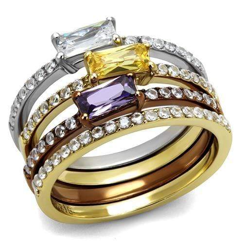 Silver Jewelry Rings Gold Promise Rings TK2960 Three Tone Gold  Stainless Steel Ring & CZ Alamode Fashion Jewelry Outlet