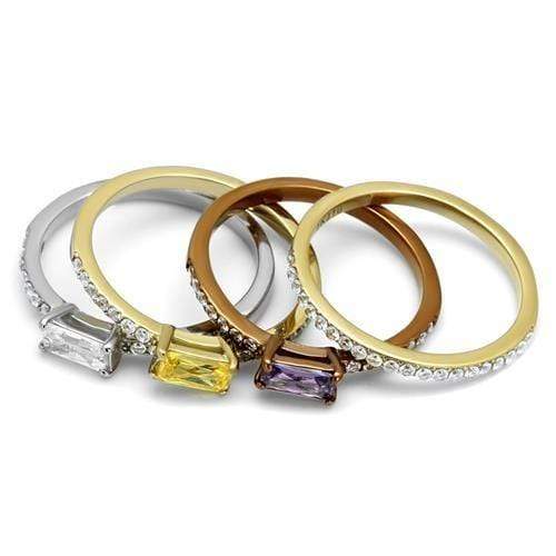 Gold Promise Rings TK2960 Three Tone Gold  Stainless Steel Ring & CZ