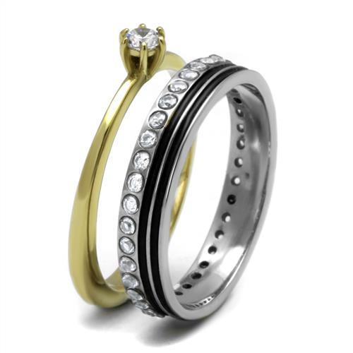 Gold Promise Rings TK3108 Two-Tone Gold - Stainless Steel Ring with CZ