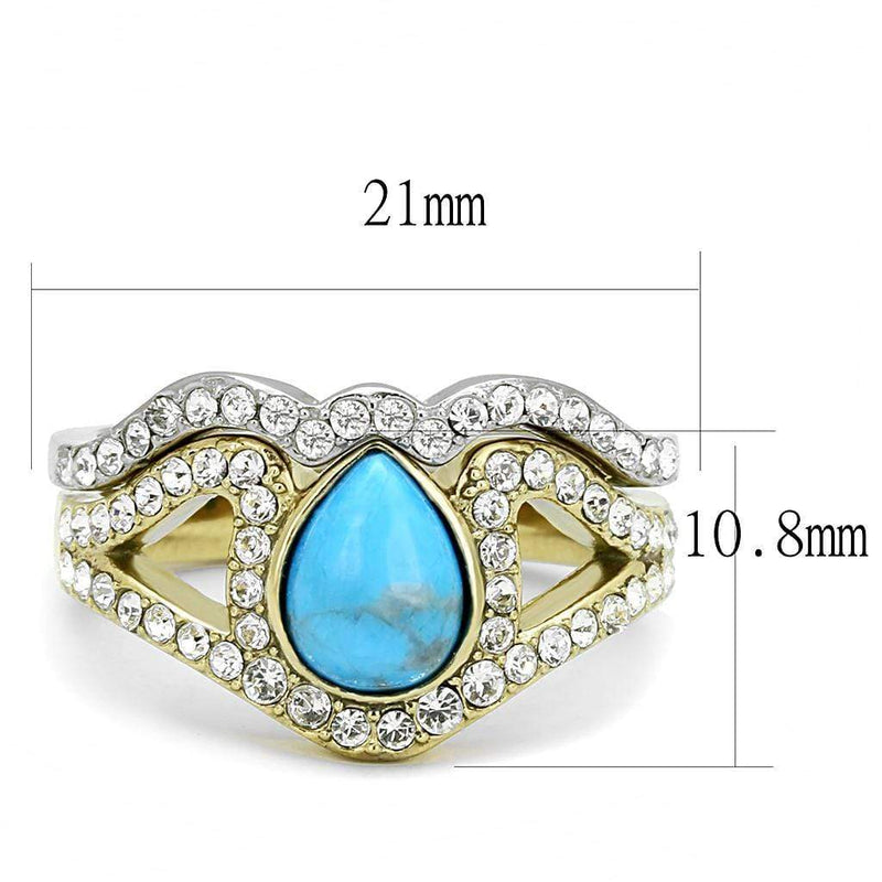 Gold Promise Rings TK3124 Two-Tone Gold - Stainless Steel Ring in Turquoise