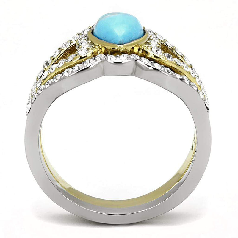 Gold Promise Rings TK3124 Two-Tone Gold - Stainless Steel Ring in Turquoise