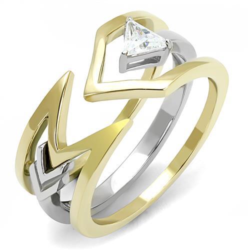 Gold Promise Rings TK3183 Two-Tone Gold - Stainless Steel Ring with CZ