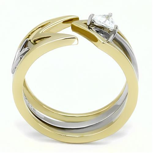 Silver Jewelry Rings Gold Promise Rings TK3183 Two-Tone Gold - Stainless Steel Ring with CZ Alamode Fashion Jewelry Outlet