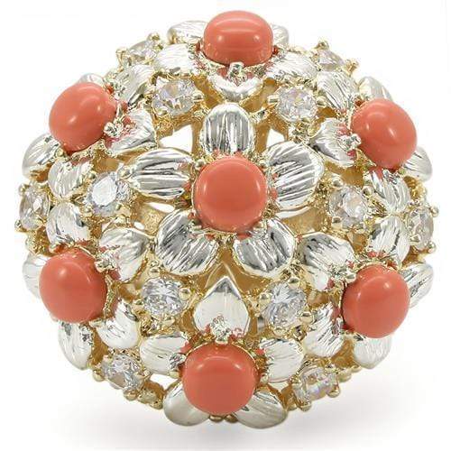 Gold Ring 0W307 Silver+Gold Brass Ring with Semi-Precious in Orange