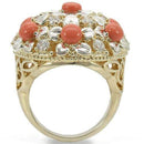 Gold Ring 0W307 Silver+Gold Brass Ring with Semi-Precious in Orange