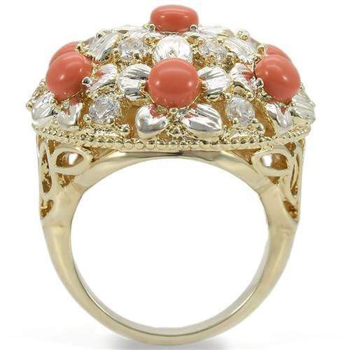 Gold Ring 0W307 Silver+Gold Brass Ring with Semi-Precious in Orange