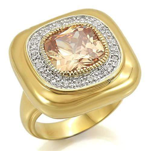 Gold Ring 0W315 Gold+Rhodium Brass Ring with AAA Grade CZ in Champagne