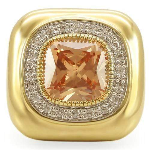 Gold Ring 0W315 Gold+Rhodium Brass Ring with AAA Grade CZ in Champagne