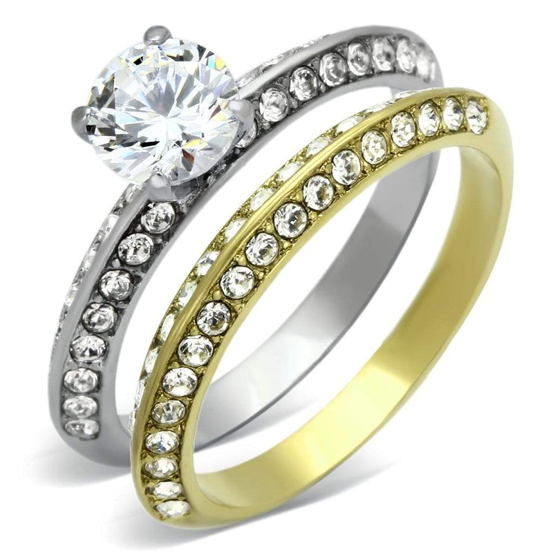 Gold Ring For Women TK967 Two-Tone Gold - Stainless Steel Ring with CZ