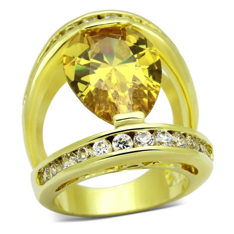 Gold Ring LOA849 Gold Brass Ring with AAA Grade CZ in Topaz