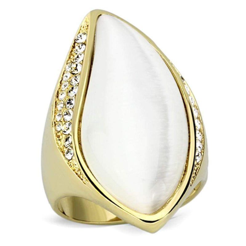 Gold Ring VL082 Gold - Brass Ring with Synthetic in White