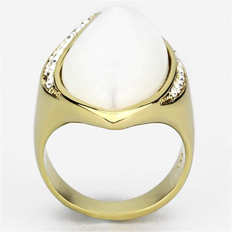 Gold Ring VL082 Gold - Brass Ring with Synthetic in White