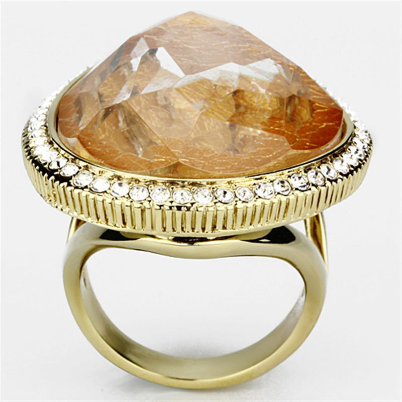 Silver Jewelry Rings Gold Ring VL083 Gold - Brass Ring with Synthetic in Orange Alamode Fashion Jewelry Outlet