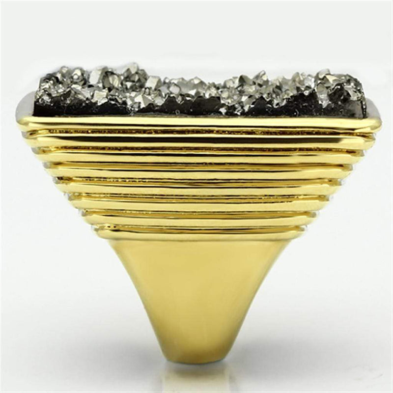 Gold Ring VL088 Gold - Brass Ring with Synthetic in Jet