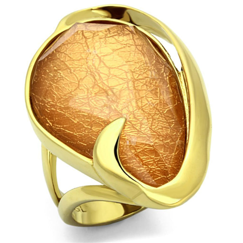 Gold Ring VL098 Gold - Stainless Steel Ring with Synthetic in Orange