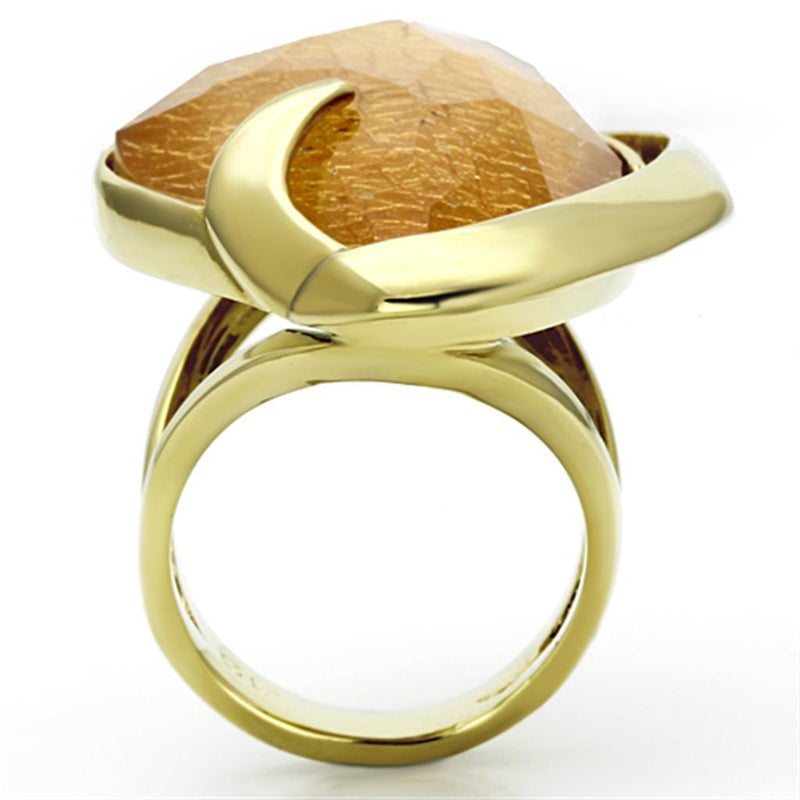 Silver Jewelry Rings Gold Ring VL098 Gold - Stainless Steel Ring with Synthetic in Orange Alamode Fashion Jewelry Outlet