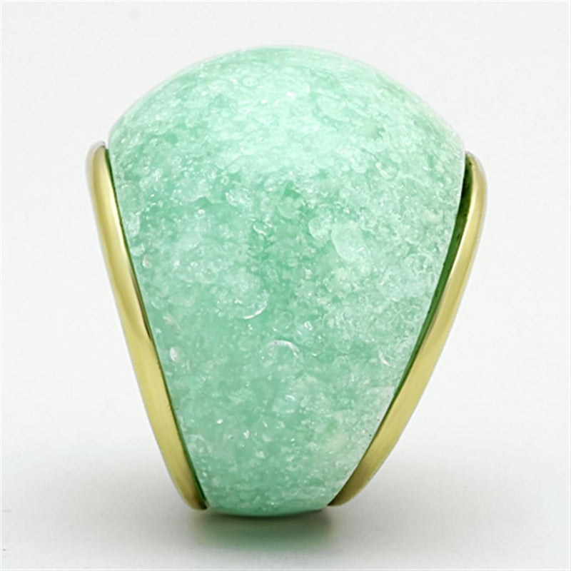 Gold Ring VL110 Gold - Stainless Steel Ring with Synthetic in Emerald