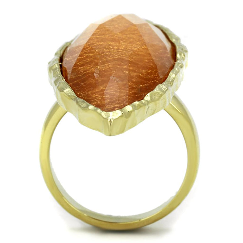 Silver Jewelry Rings Gold Ring VL120 Gold - Stainless Steel Ring with Synthetic in Orange Alamode Fashion Jewelry Outlet