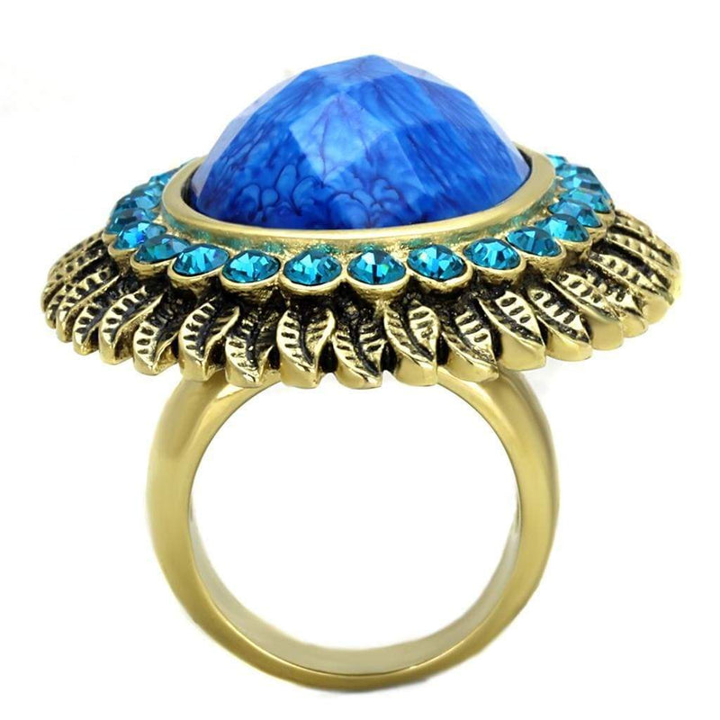 Gold Ring VL121 Gold - Stainless Steel Ring with Synthetic in Sea Blue