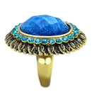 Gold Ring VL121 Gold - Stainless Steel Ring with Synthetic in Sea Blue