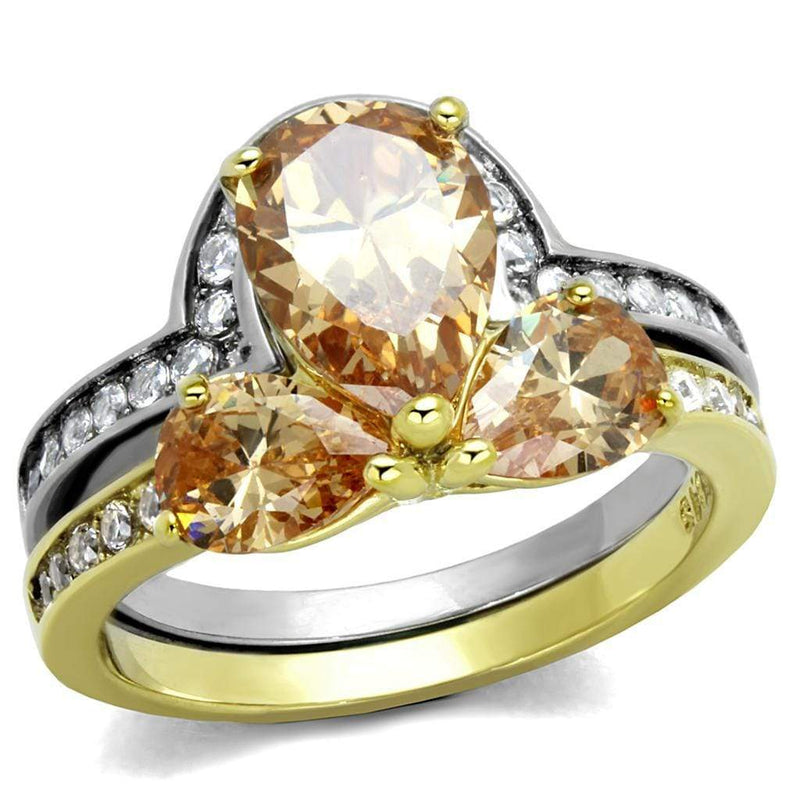 Gold Stackable Ring TK2132 Two-Tone Gold - Stainless Steel Ring with CZ