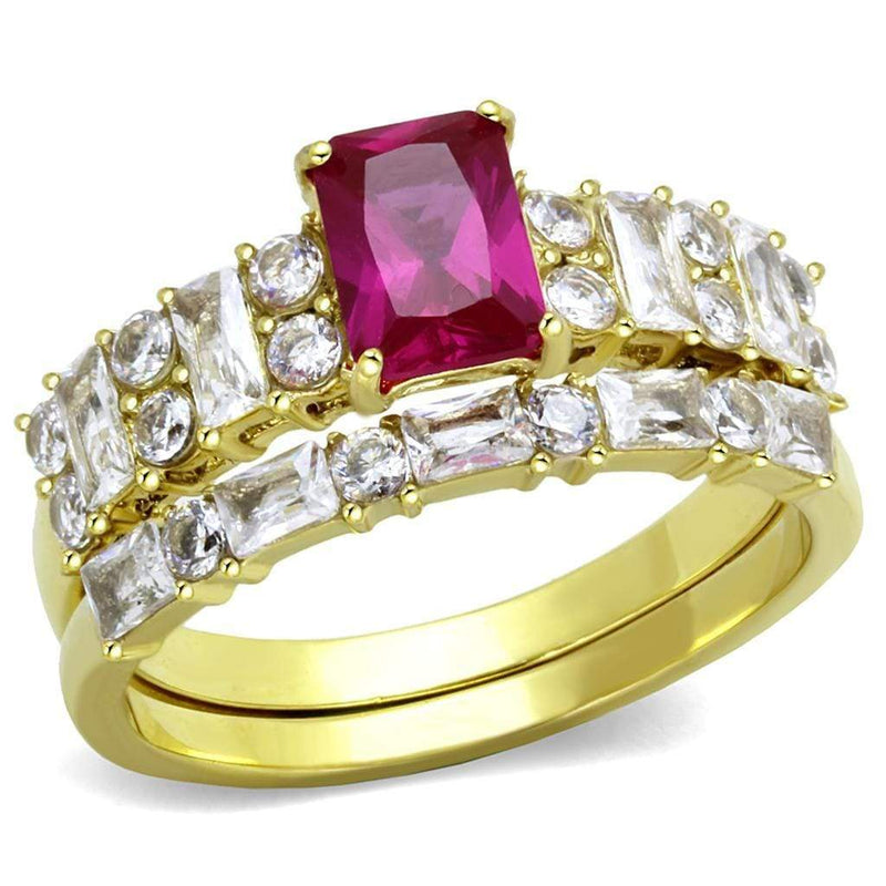 Gold Stackable Ring TK2134 Gold - Stainless Steel Ring with CZ in Ruby