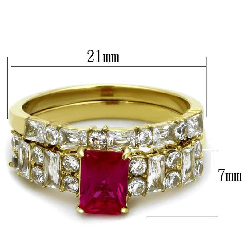 Silver Jewelry Rings Gold Stackable Ring TK2134 Gold - Stainless Steel Ring with CZ in Ruby Alamode Fashion Jewelry Outlet