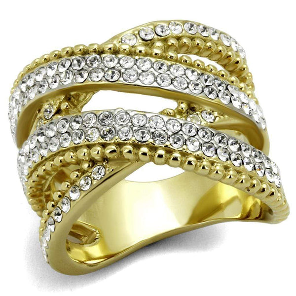 Gold Stackable Ring TK2252 Two-Tone Gold - Stainless Steel Ring with Crystal