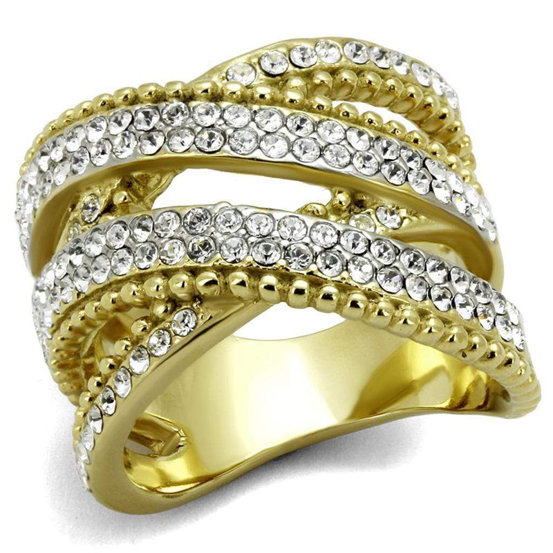 Gold Stackable Ring TK2252 Two-Tone Gold - Stainless Steel Ring with Crystal