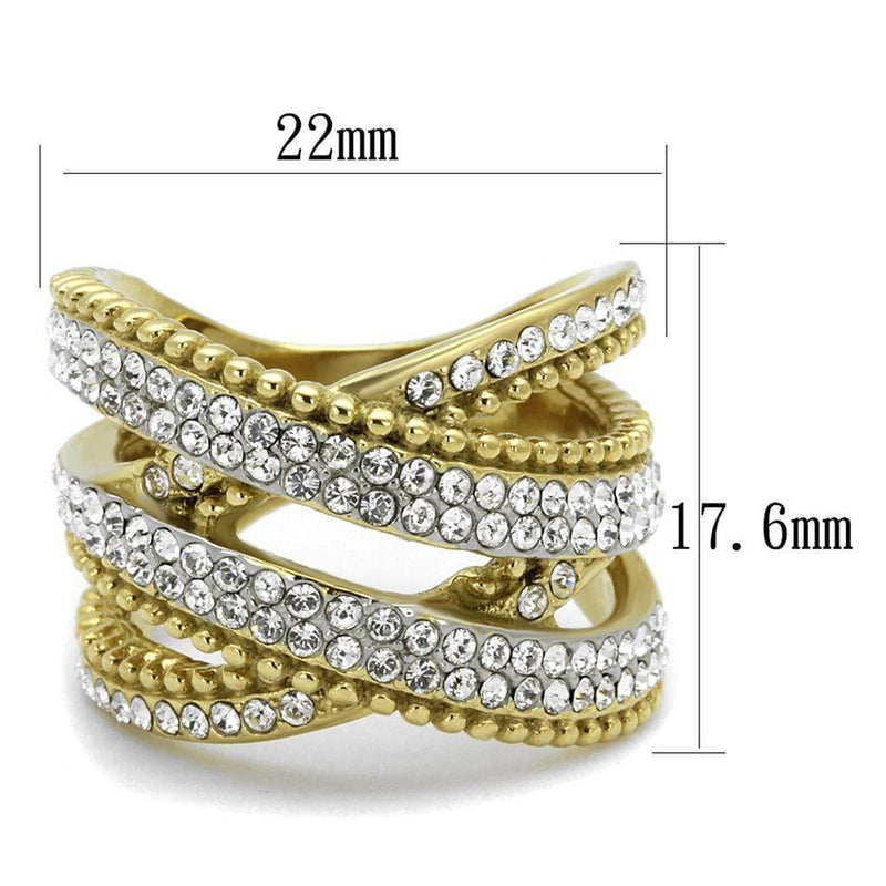 Gold Stackable Ring TK2252 Two-Tone Gold - Stainless Steel Ring with Crystal