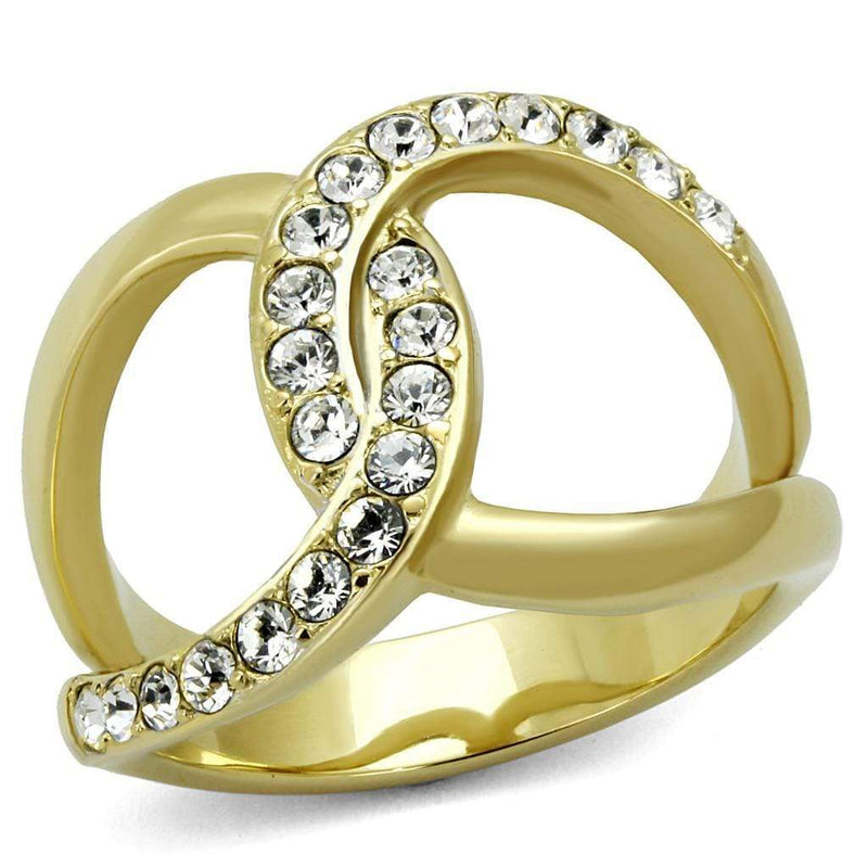 Gold Stackable Ring TK2253 Two-Tone Gold - Stainless Steel Ring with Crystal