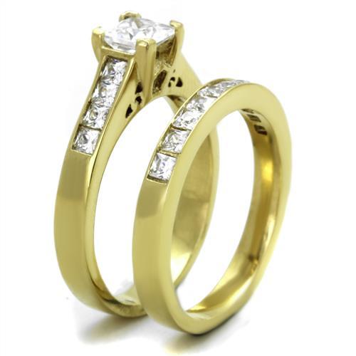 Gold Wedding Ring Sets TK1895 Gold - Stainless Steel Ring with CZ