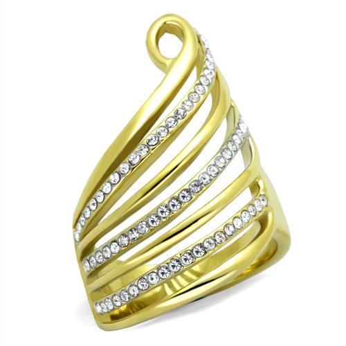 Gold Wedding Ring Sets TK1909 Two-Tone Gold - Stainless Steel Ring with Crystal