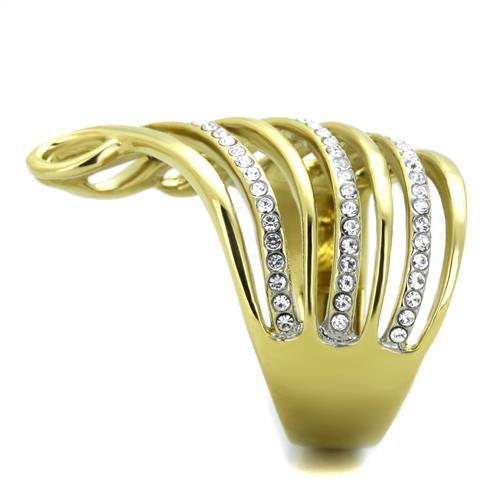 Gold Wedding Ring Sets TK1909 Two-Tone Gold - Stainless Steel Ring with Crystal