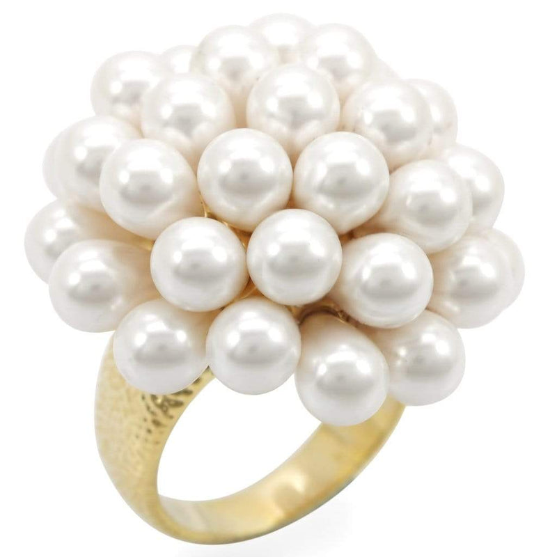 Silver Jewelry Rings Gold Wedding Rings 1W052 Gold Brass Ring with Synthetic in White Alamode Fashion Jewelry Outlet