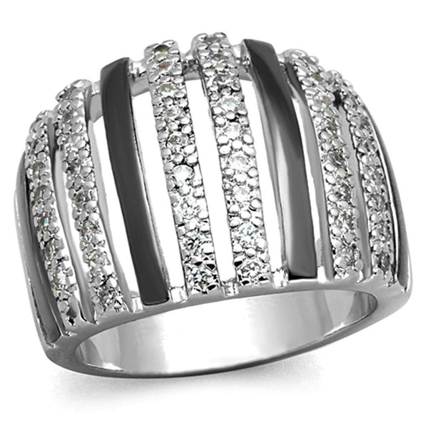 Jewelry Rings 3W567 Rhodium + Ruthenium Brass Ring with AAA Grade CZ