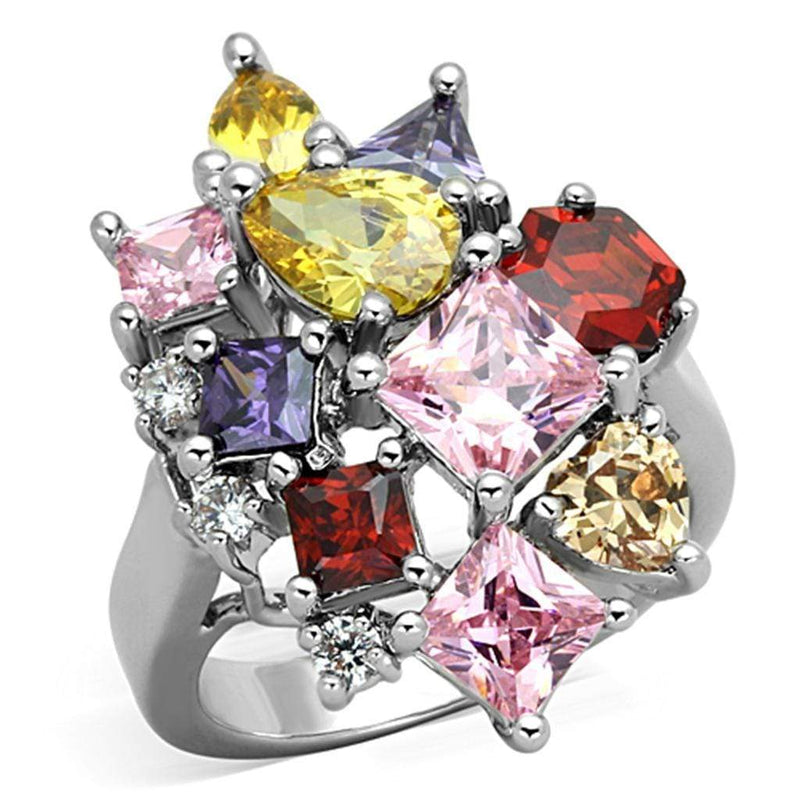 Jewelry Rings 3W599 Rhodium Brass Ring with AAA Grade CZ