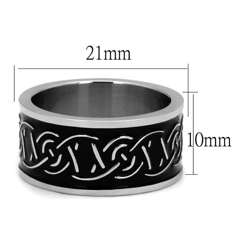 Silver Jewelry Rings Men's Band Rings TK2922 Stainless Steel Ring with Epoxy in Jet Alamode Fashion Jewelry Outlet