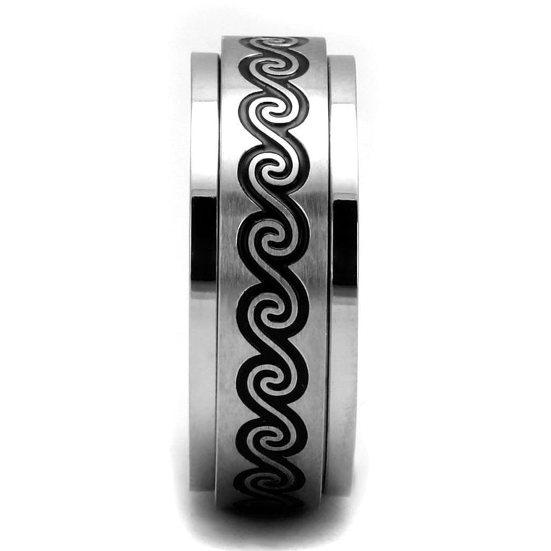 Silver Jewelry Rings Men's Band Rings TK2930 Stainless Steel Ring with Epoxy in Jet Alamode Fashion Jewelry Outlet