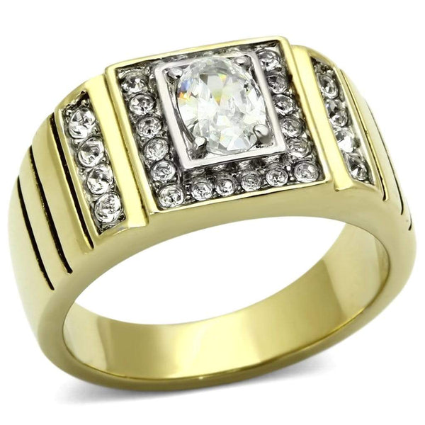 Men's Gold Band Rings TK755 Two-Tone Gold - Stainless Steel Ring with CZ