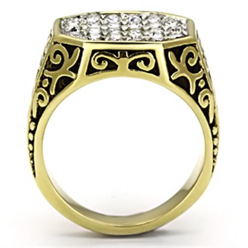 Men's Gold Band Rings TK757 Two-Tone Gold - Stainless Steel Ring with Crystal