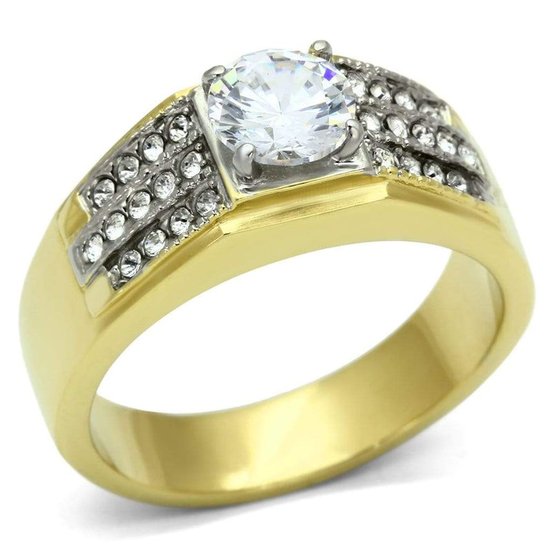 Men's Gold Band Rings TK759 Two-Tone Gold - Stainless Steel Ring with CZ